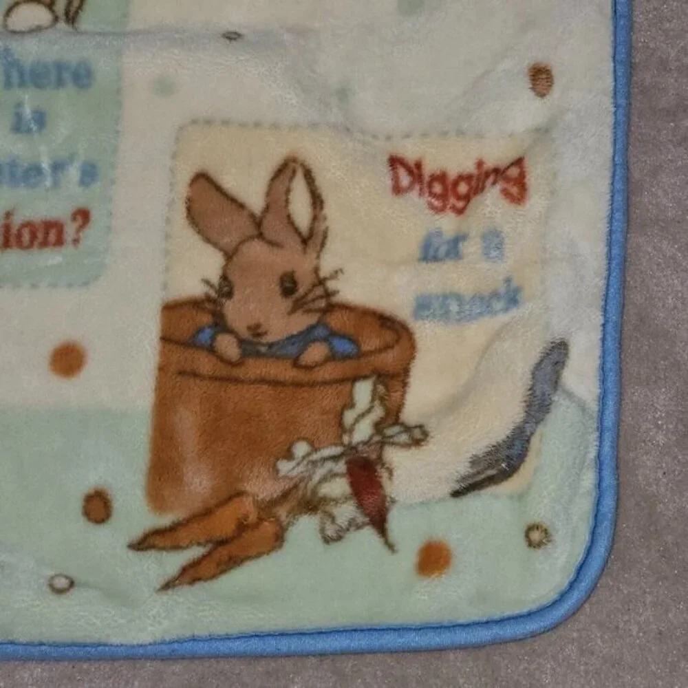 Beatrix Potter Peter Rabbit Baby Blanket 30x45 Acrylic Carrot Radish Crown Craft